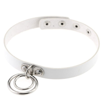 Gothic Punk White Pu Leather Spiked Rivet O-Ring Collar Stud Choker Necklace