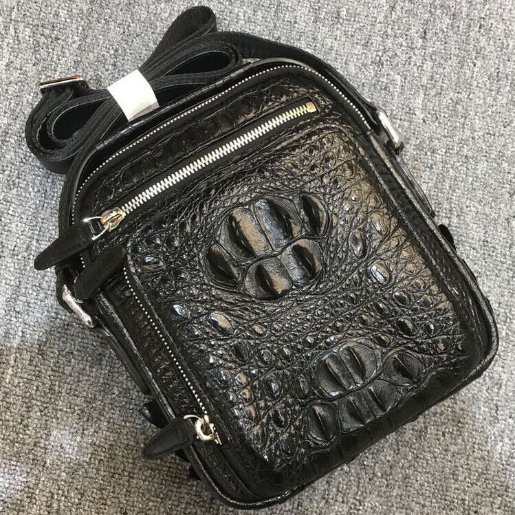 Handcrafted SiameseCrocodile Skin Leather Shoulder Bag Men Multifunction Handbag