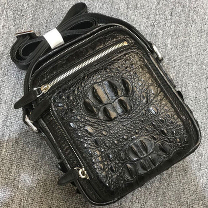 Handcrafted SiameseCrocodile Skin Leather Shoulder Bag Men Multifunction Handbag