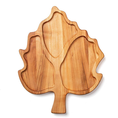 Handcrafted Wooden Serving Platter Maple Leaf Snack Fruit Meat Cheese Board Dish