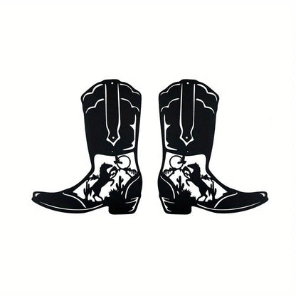 CIFBUY Cowboy Boots Metal Wall Art Cowboy Style Black Metal Art Sign Decor Room