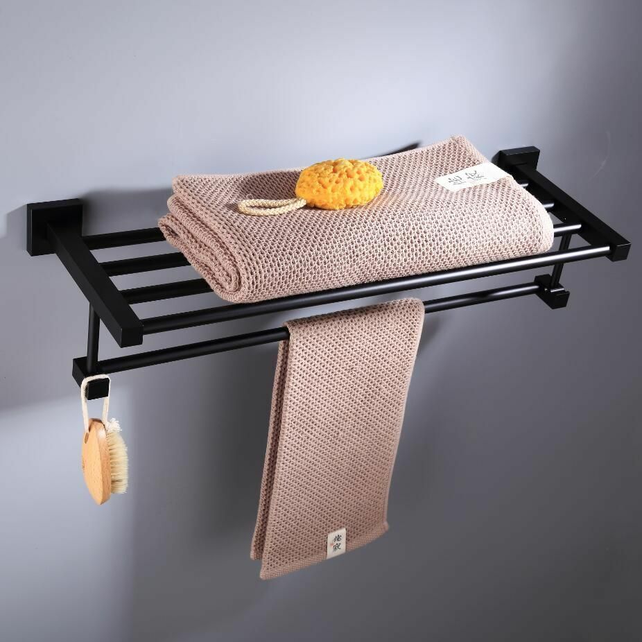 Towel Bars Bathroom Hanger 55CM Matte Black Double Space Aluminum Accessories