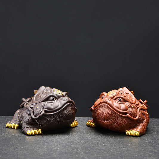 Wealthy Mascot Toad Statue Handmade Tea Pet Table Ornament Decoration Zisha Clay