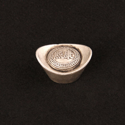Silver Ingot Ornament Solid Antique Five Emperors Household Treasure Pot