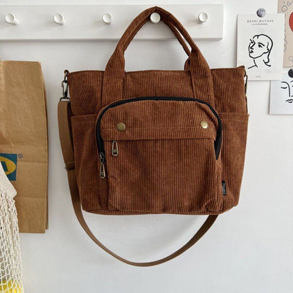 Shoulder Bag Women Vintage Shopping Bags Zipper Bookbag Handbags Casual Pockets