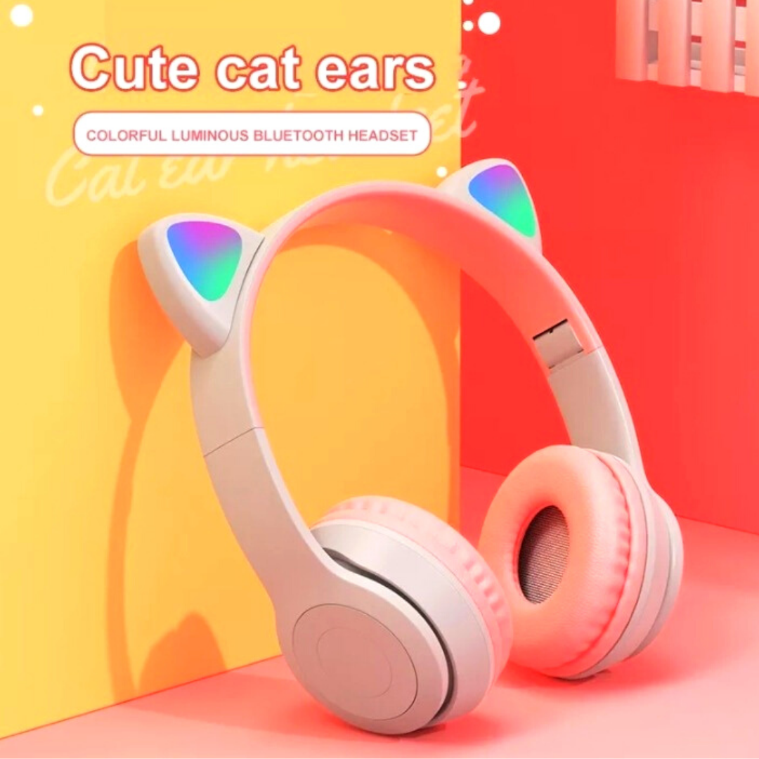 Audifonos Inalambricos Bluetooth 5.0 Cat LED Mic Auriculares para Mujer Niñas