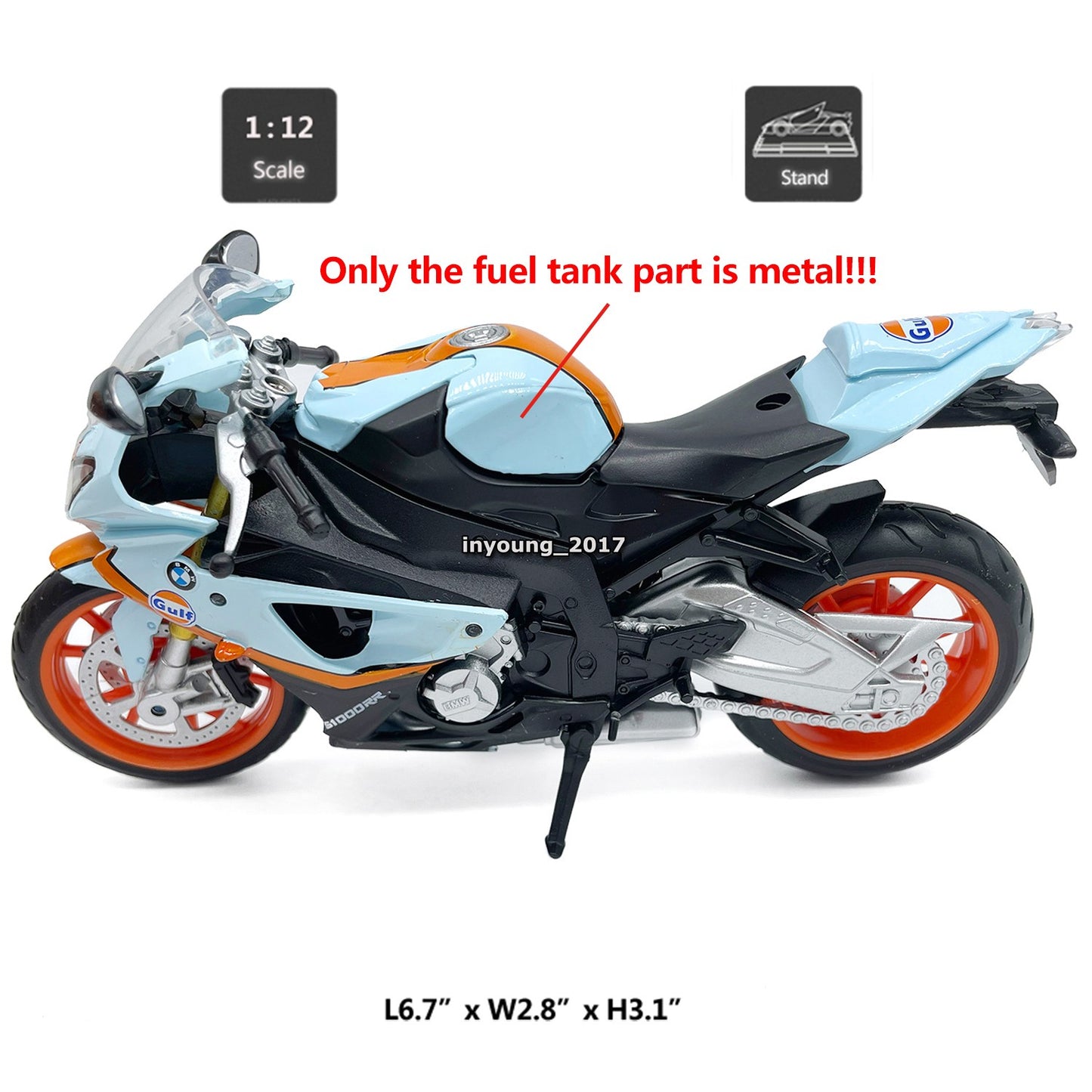 1/12 BMW S1000RR Motorcycle Model Toy Diecast Toy Vehicle for Kids Boys Blue