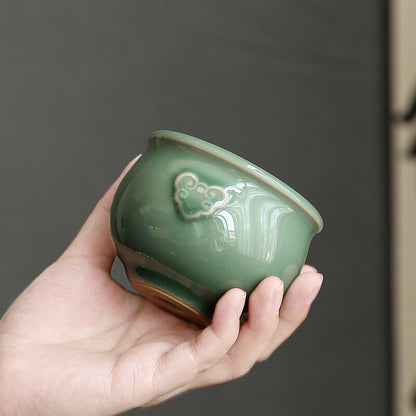 Celadon Ruyi Cup Handmade Relief Ceramic Tea Cup Tea Cup Kung Fu Tea Cup