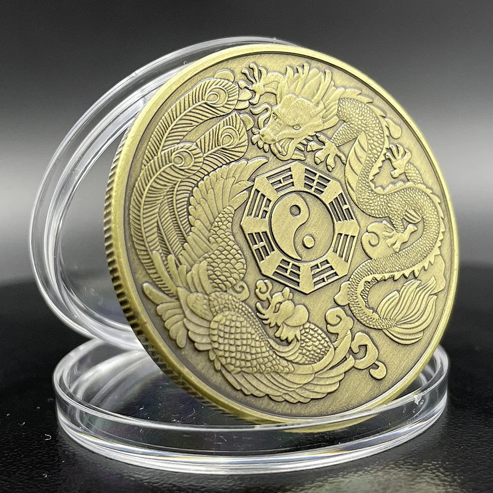 Chinese Dragon Phoenix Commemorative Coin Taiji Eight Diagram Collection Coin