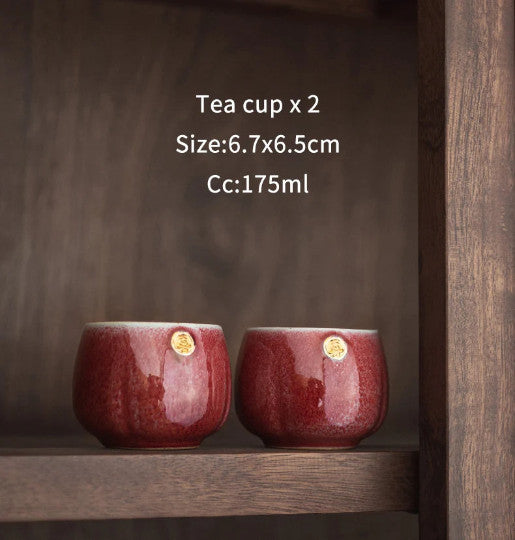 Ceramic Tea Cup Set of 2 Red Chinese Kung Fu Tea Cups
