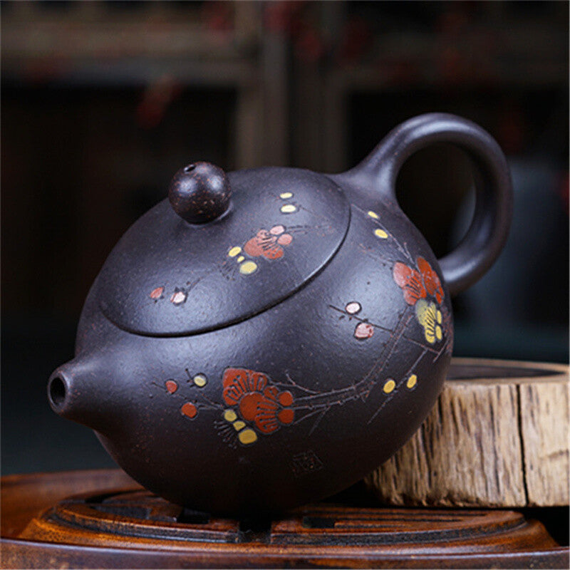 Xishi Pot Handmade Wintersweet Carved Real Yixing Zisha Clay Tea Pot Marked New
