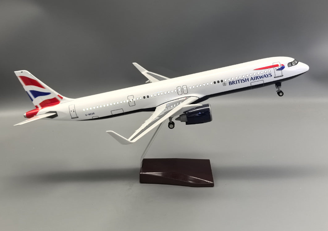 45CM 1:100 BRITISH AIRWAYS AIRBUS A321neo Airplane LED Sound Light Resin Model