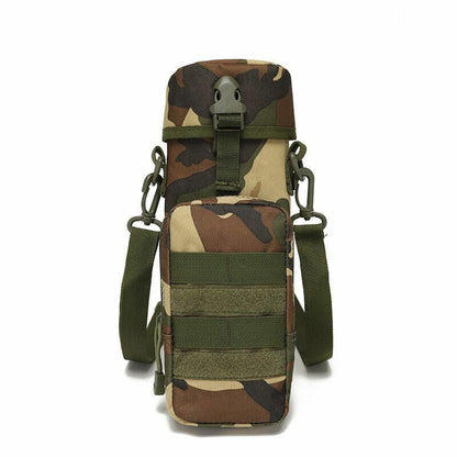 Water Bottle Pouch Nylon Outdoor Military Travel Kettle Bag Shoulder Strap Green