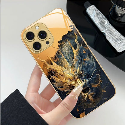 For iPhone 17 Pro Max/16/15 Plus/14 Metal Glass Painted Dragon Shockproof Case
