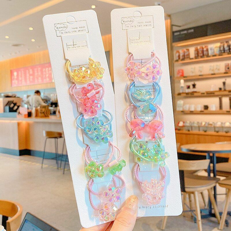 Hair Bands 10/20 Pcs/Bag Shiny Flowers Baby Scrunchies Rubber Kids Accessories