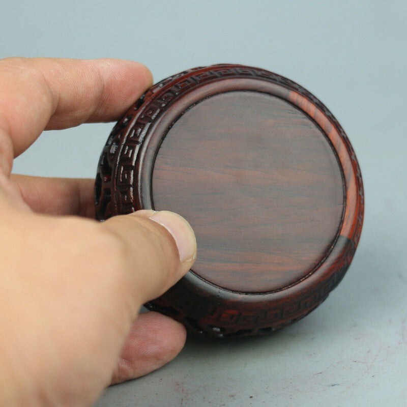 8cm Chinese Rosewood Carved Nice Drum Style Stand Display