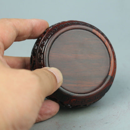 8cm Chinese Rosewood Carved Nice Drum Style Stand Display