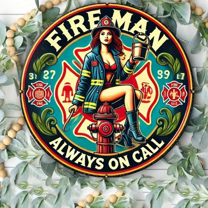 Vintage 8x8 Round Tin Sign Blazer Factory Firefighter Rustic Wall Art for Home
