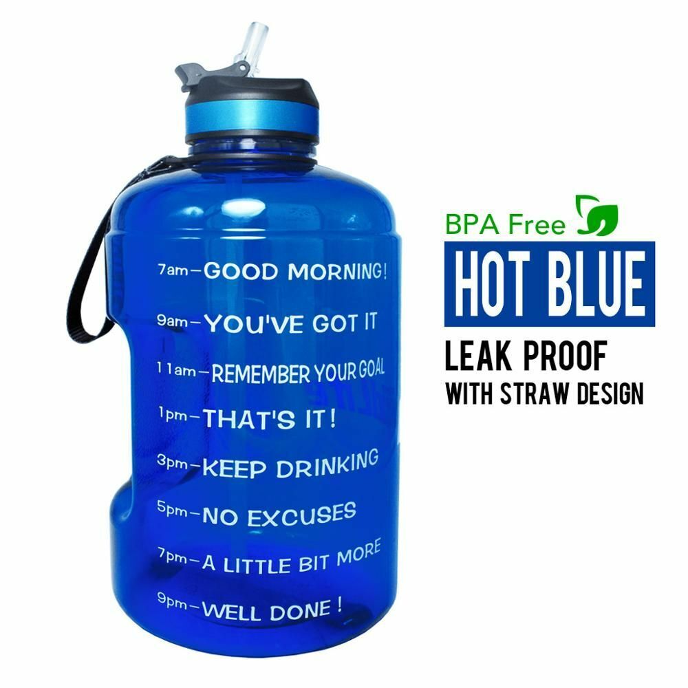 Water Bottle 1 Gallon Straw Clear Plastic Drinking Bottles Big GYM Jug Cup BPA