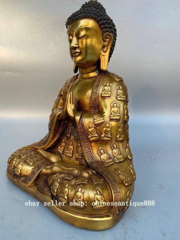 11" Qianlong Year Marked Copper Gilt Shakyamuni Sakyamuni Amitabha Buddha Statue