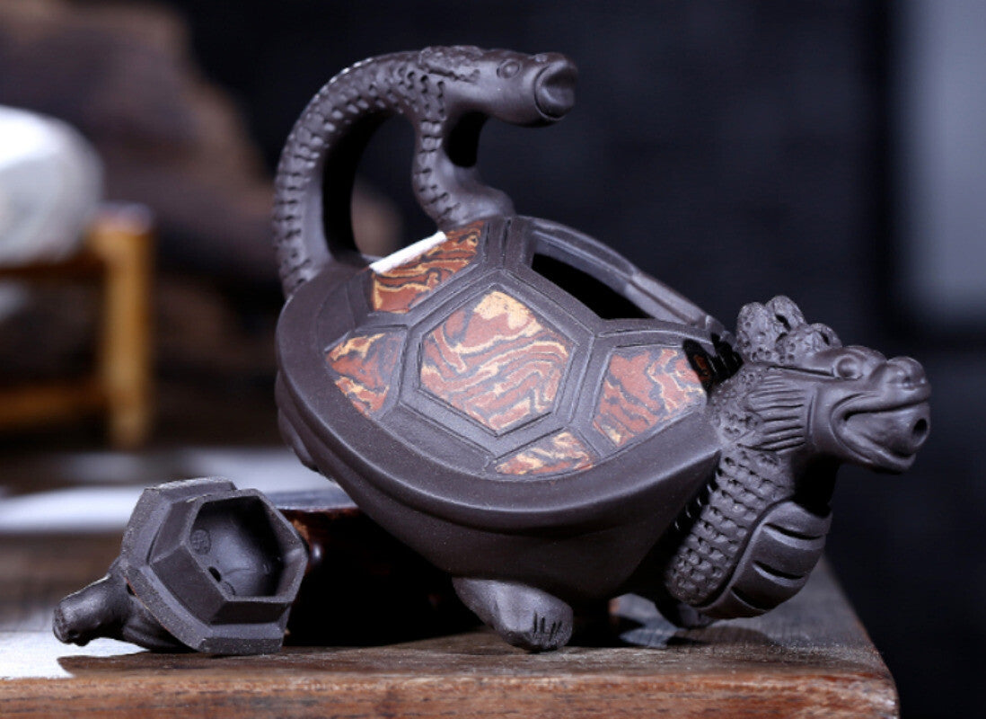 Chinese Yixing Zisha Pottery 240cc Purple Clay Teapot Handmade Dragon Turtle Pot