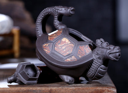 Chinese Yixing Zisha Pottery 240cc Purple Clay Teapot Handmade Dragon Turtle Pot