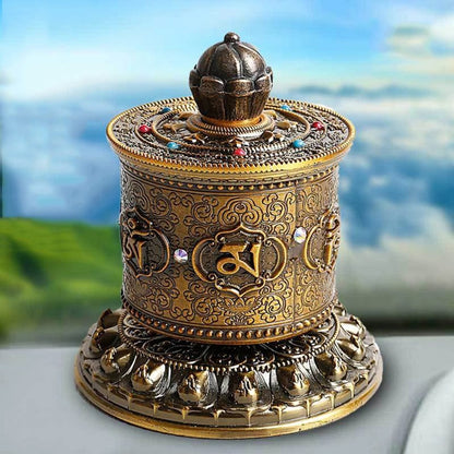 10cm Tibetan Alloy Handcarved Prayer Wheel Rotating Scripture Tube Ornament