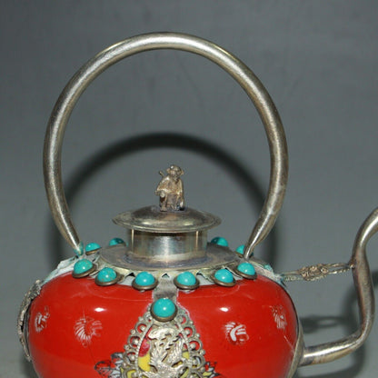 Silver-coated porcelain wine pot