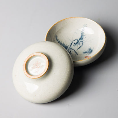 Vintage Hand Painted Shrimp Chinese Pottery Cups Tea Cup Set Teaware Goldfish