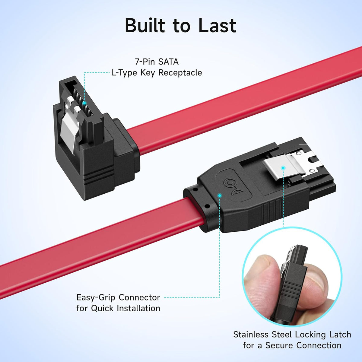 SATA III Cable 6Gbps 90 Degree Right Angle Locking Latch 18 Inches for HDD Lot