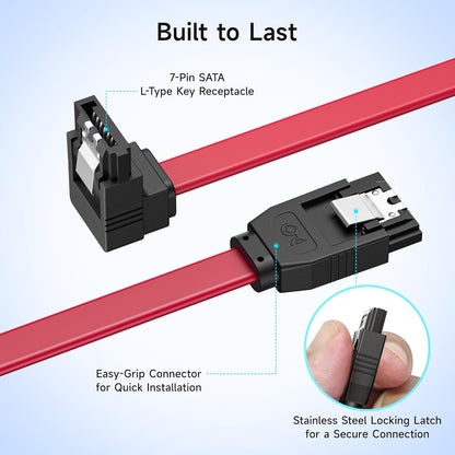 SATA III Cable 6Gbps 90 Degree Right Angle Locking Latch 18 Inches for HDD Lot