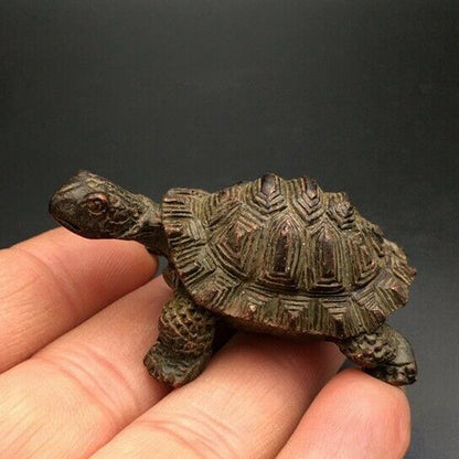 2.28" Chinese Kung Fu Tea Vintage Brass Money Turtle Shelf Luck Sculpture