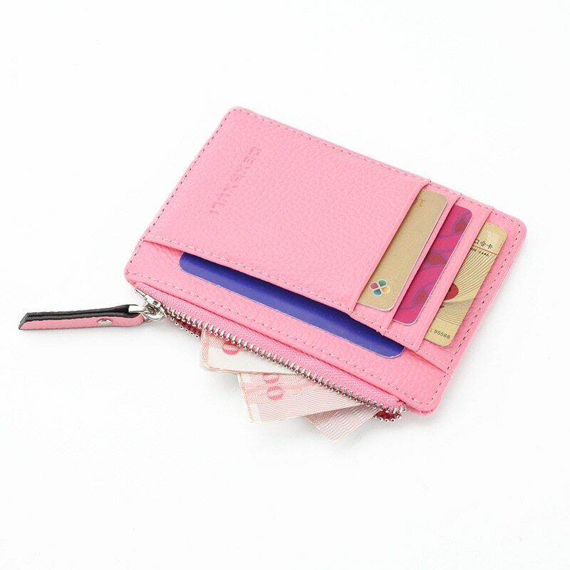Unisex ID Card Holder Business Credit Card Case Portable Zippper Wallet Leather