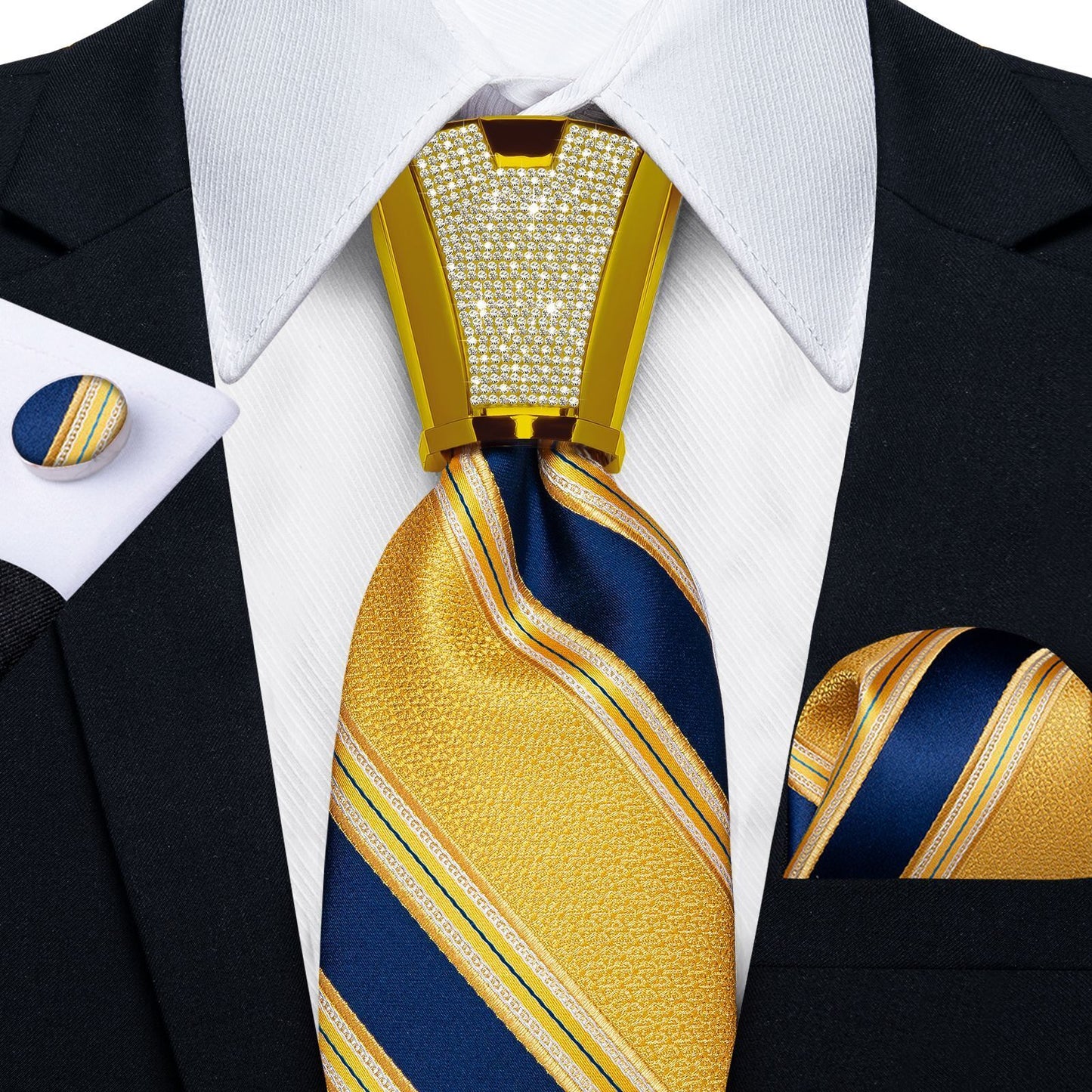 Men Necktie 3Pcs Luxury Striped Ties Cufflinks Pocket Square Wedding Accessories
