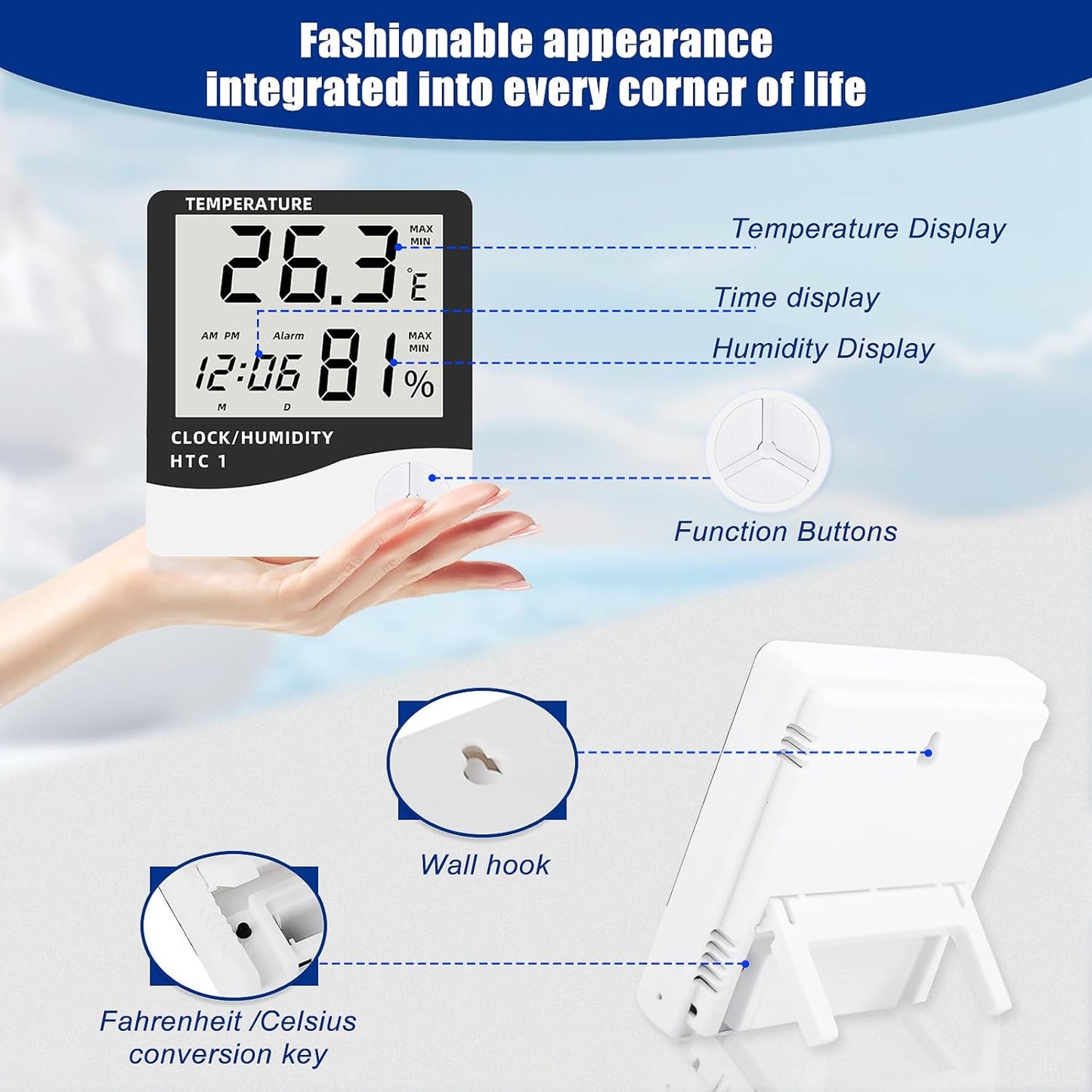 THERMOMETER INDOOR Digital LCD Hygrometer Temperature Humidity Meter Alarm Clock
