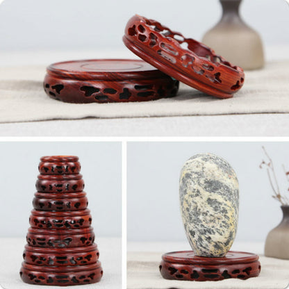 Round Annatto Display Stand Wood Carving Hollow Pedestal Flower Pot Base Crafts