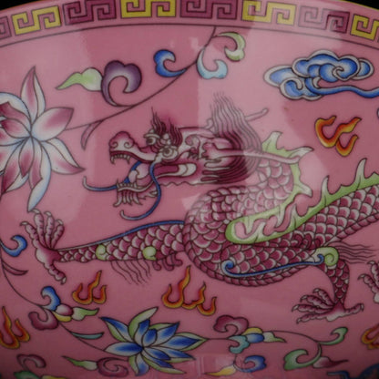Chinese Famille Rose Porcelain Hand Painted Pink Dragon Phoenix Bowl al0805