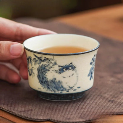 106ml Ceramic Handpainted Cute Cat Teacup Tea-tasting Personal Cup Master Cup
