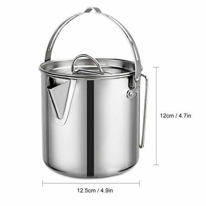Stainless Steel Cup Camping Soup Coffee Pot Foldable Handle Water Kettle Cover