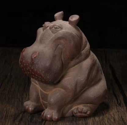 Chinese zisha clay Cute Hippo statue sculpture Wealth home decor decorative rare