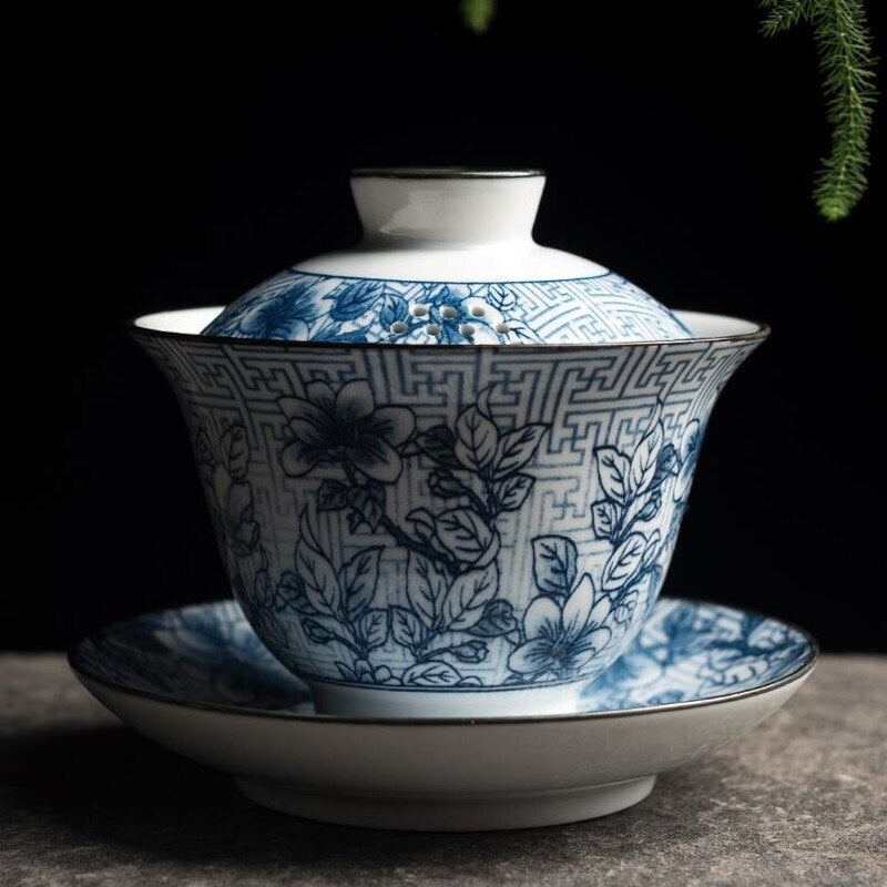 Blue and White Gaiwan Single Ceramic Large Tea Bowl Jingdezhen Tiandiren Tureen