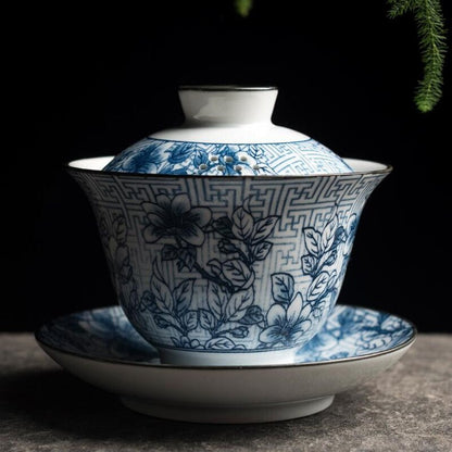 Blue and White Gaiwan Single Ceramic Large Tea Bowl Jingdezhen Tiandiren Tureen