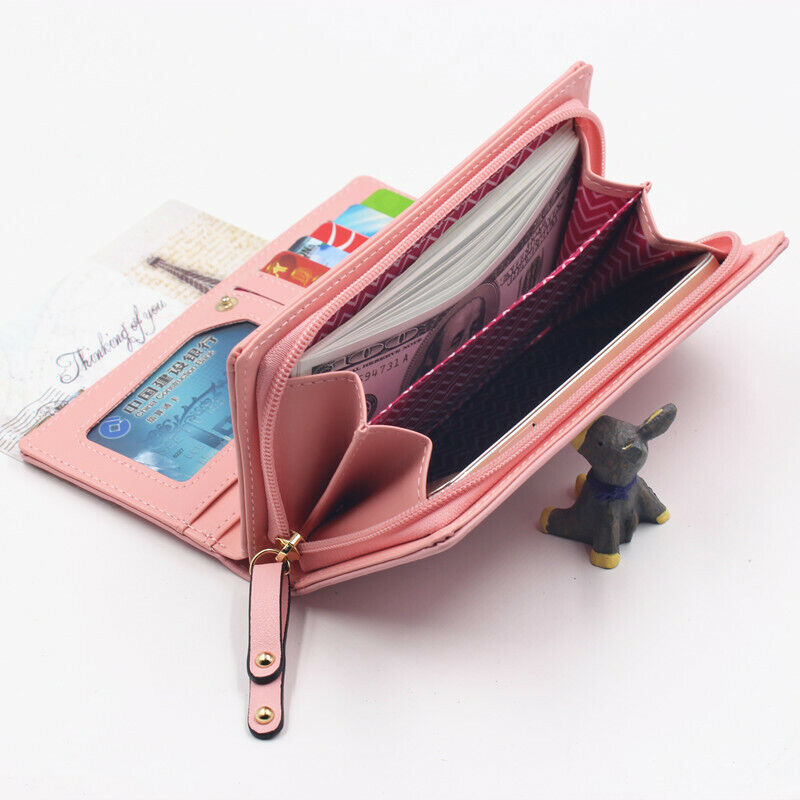 Female Card Clamps Holder PU Women Handbag Coin Purse Girl's Cartoon Long Wallet