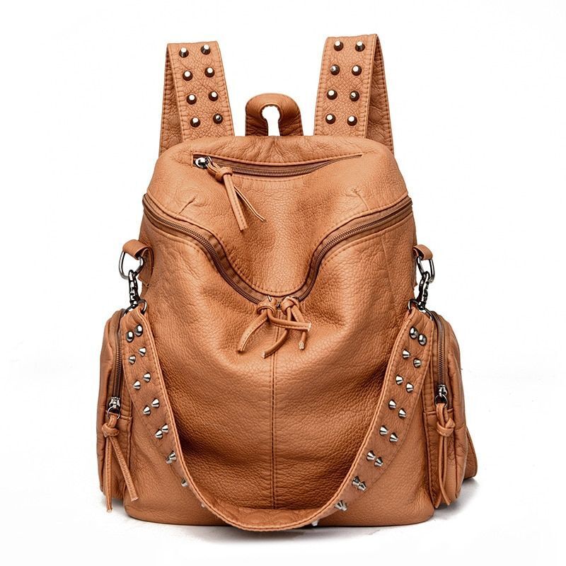 Rivet Soft Leather Backpacks Fashion Luxury Shoulder Large School Bags 20-35 L