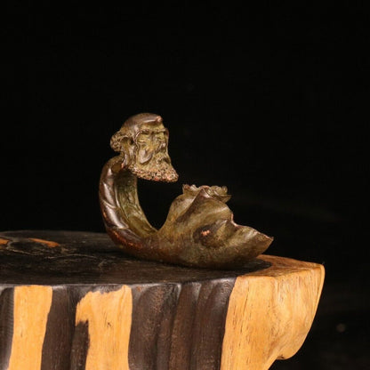 Collectible tea pet Old copper Bodhi dharma statue Incense inserted Bodhidharma
