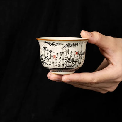 Bamboo Chinese Tea Cup Master Cup Ru Yao Ceramic Opening Teacup Flowers Teaware