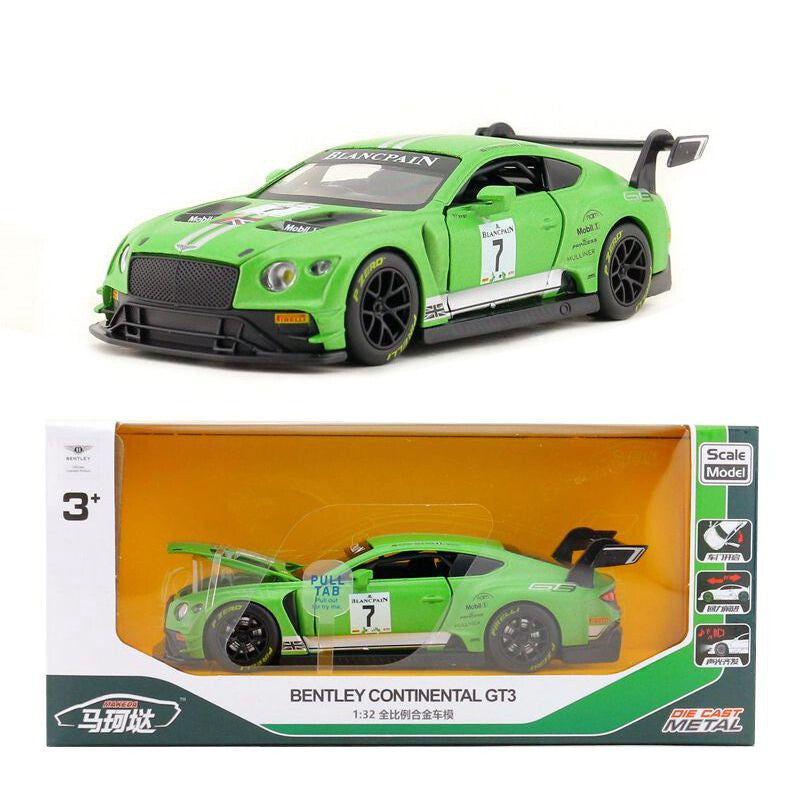 1:32 Diecast Bentley GT3 Racing Car Metal Car Model Toy Pull Back Sound Light