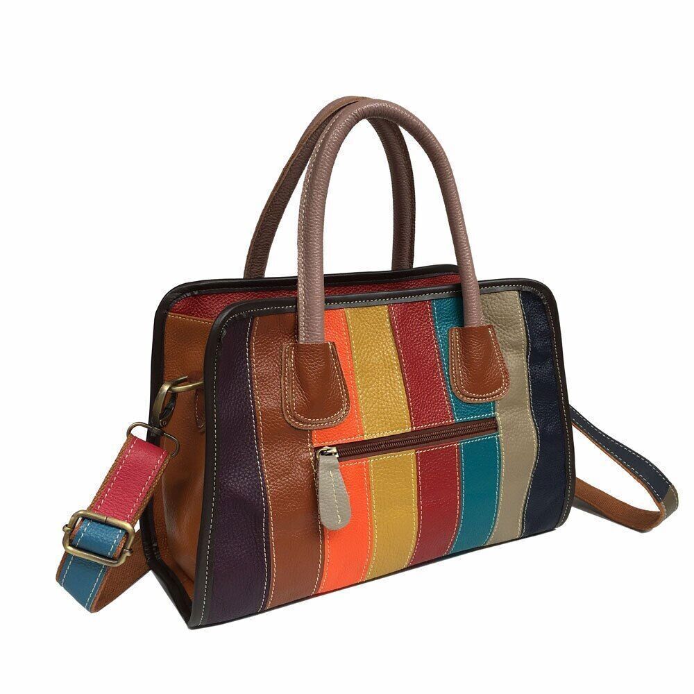 Luxury Tote Bag Patchwork Genuine Leather Women Handbag Retro Shoulder Messenger
