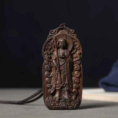 Agarwood Ksitigarbha Buddha Wood Carving Pendant | Buddhist Amulet