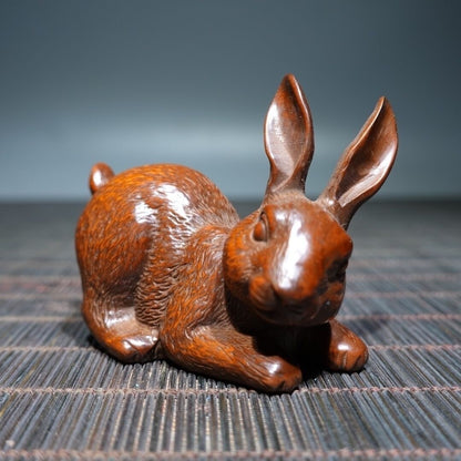 Old Artifacts Bunny Statue Finely Carved Boxwood Rabbit Ornaments Hare Statuette